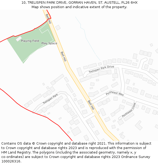 10, TRELISPEN PARK DRIVE, GORRAN HAVEN, ST. AUSTELL, PL26 6HX: Location map and indicative extent of plot