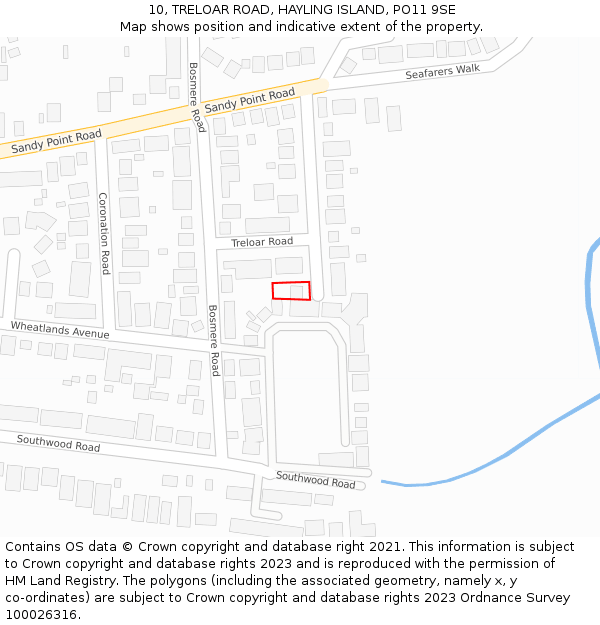 10, TRELOAR ROAD, HAYLING ISLAND, PO11 9SE: Location map and indicative extent of plot