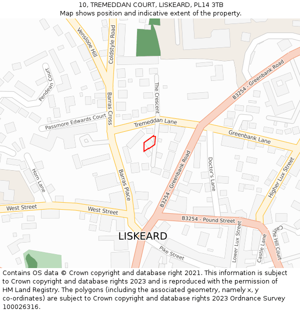 10, TREMEDDAN COURT, LISKEARD, PL14 3TB: Location map and indicative extent of plot