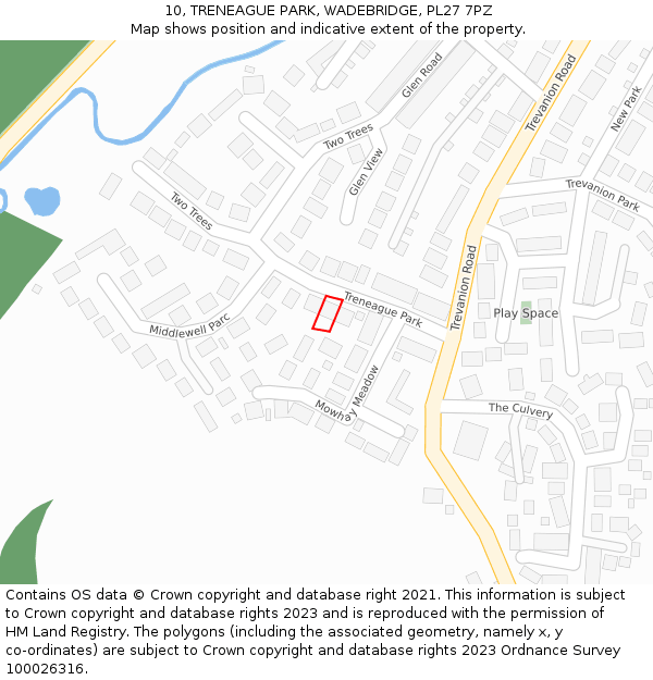 10, TRENEAGUE PARK, WADEBRIDGE, PL27 7PZ: Location map and indicative extent of plot