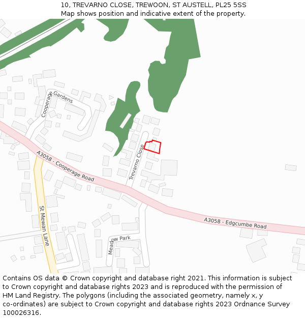 10, TREVARNO CLOSE, TREWOON, ST AUSTELL, PL25 5SS: Location map and indicative extent of plot