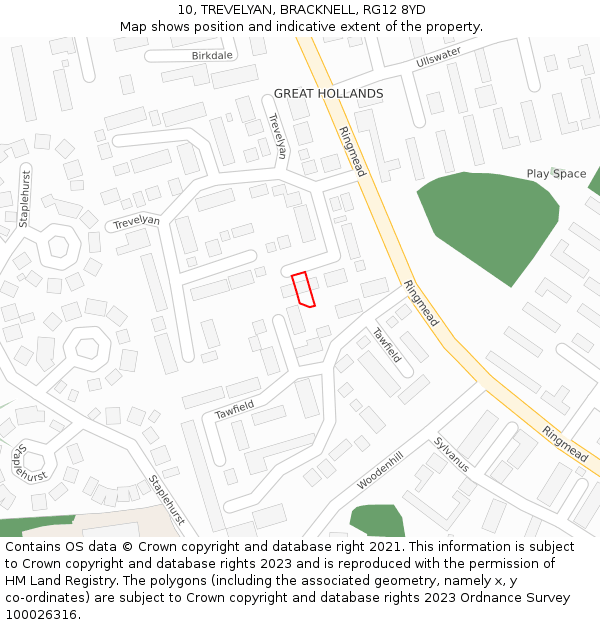 10, TREVELYAN, BRACKNELL, RG12 8YD: Location map and indicative extent of plot