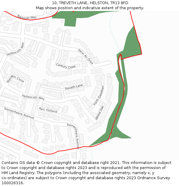 10, TREVETH LANE, HELSTON, TR13 8FD: Location map and indicative extent of plot