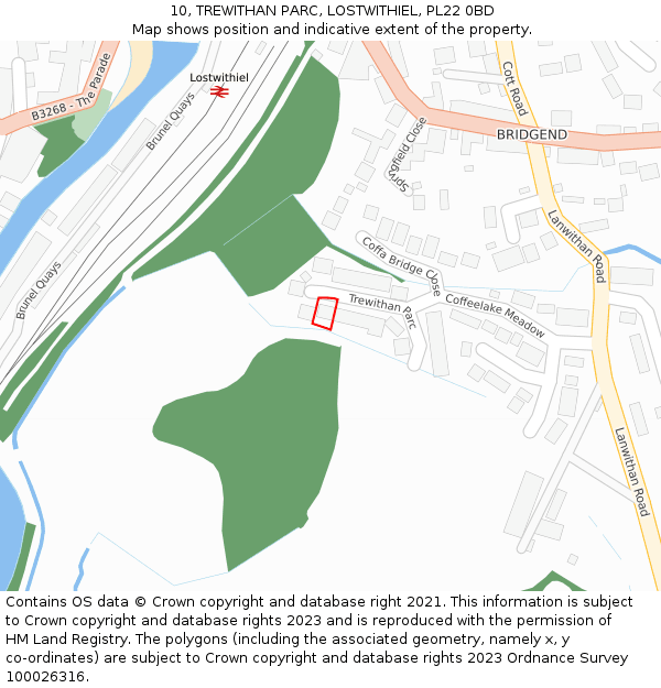 10, TREWITHAN PARC, LOSTWITHIEL, PL22 0BD: Location map and indicative extent of plot