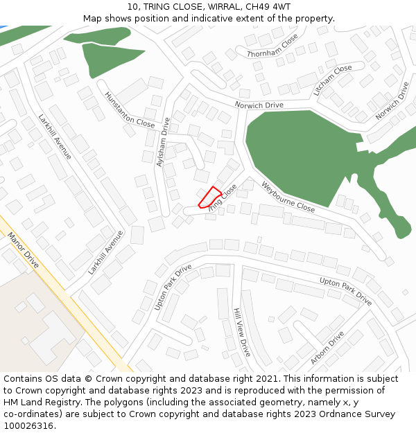 10, TRING CLOSE, WIRRAL, CH49 4WT: Location map and indicative extent of plot