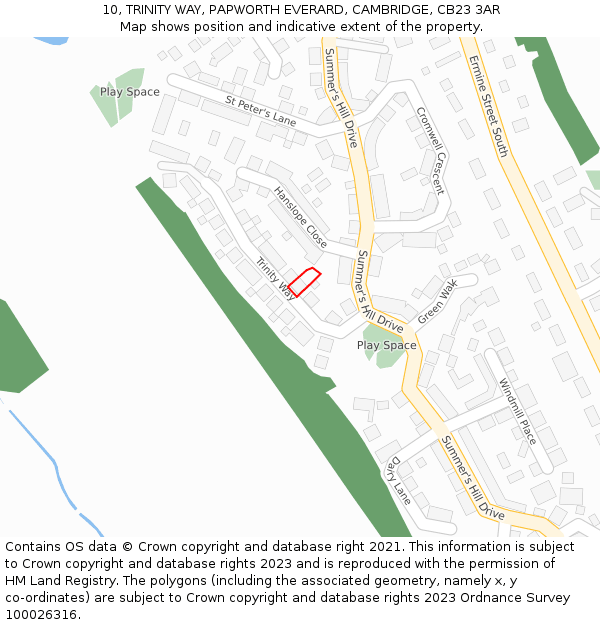 10, TRINITY WAY, PAPWORTH EVERARD, CAMBRIDGE, CB23 3AR: Location map and indicative extent of plot