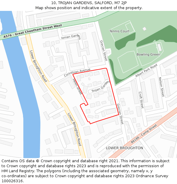 10, TROJAN GARDENS, SALFORD, M7 2JP: Location map and indicative extent of plot