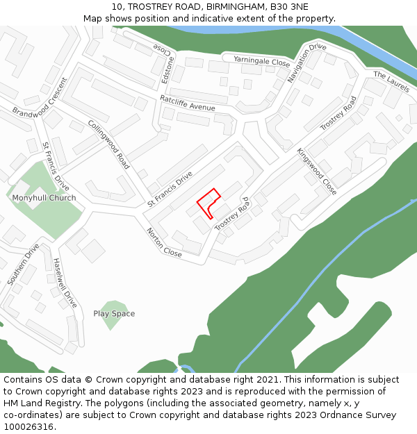 10, TROSTREY ROAD, BIRMINGHAM, B30 3NE: Location map and indicative extent of plot