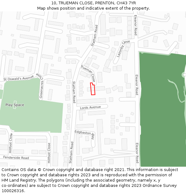 10, TRUEMAN CLOSE, PRENTON, CH43 7YR: Location map and indicative extent of plot