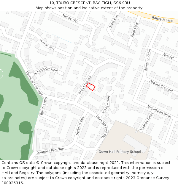 10, TRURO CRESCENT, RAYLEIGH, SS6 9RU: Location map and indicative extent of plot