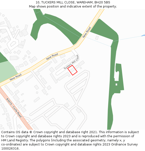 10, TUCKERS MILL CLOSE, WAREHAM, BH20 5BS: Location map and indicative extent of plot