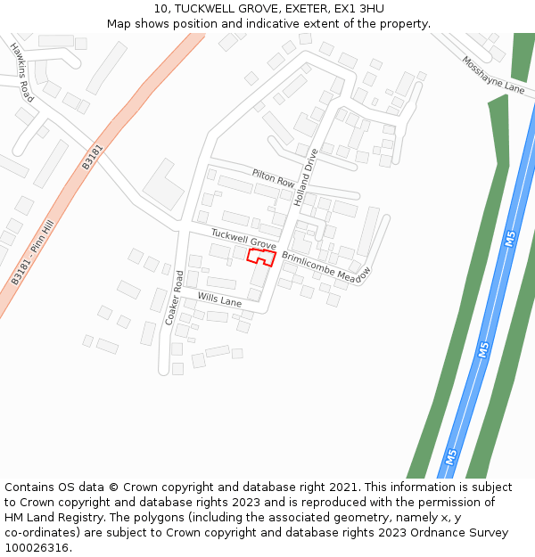 10, TUCKWELL GROVE, EXETER, EX1 3HU: Location map and indicative extent of plot