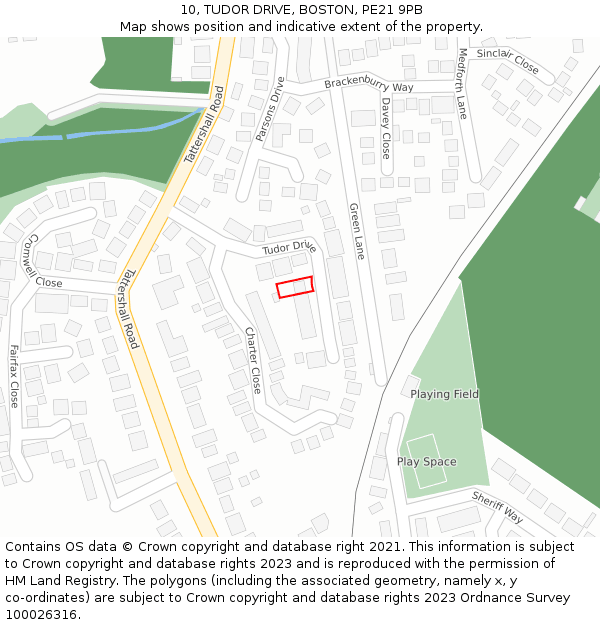 10, TUDOR DRIVE, BOSTON, PE21 9PB: Location map and indicative extent of plot