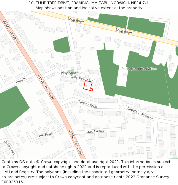 10, TULIP TREE DRIVE, FRAMINGHAM EARL, NORWICH, NR14 7UL: Location map and indicative extent of plot