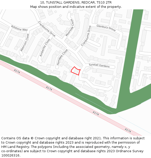 10, TUNSTALL GARDENS, REDCAR, TS10 2TR: Location map and indicative extent of plot