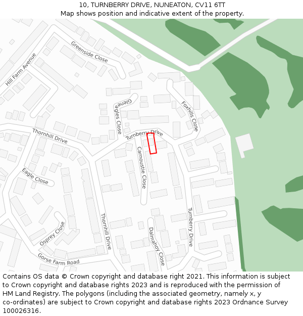 10, TURNBERRY DRIVE, NUNEATON, CV11 6TT: Location map and indicative extent of plot