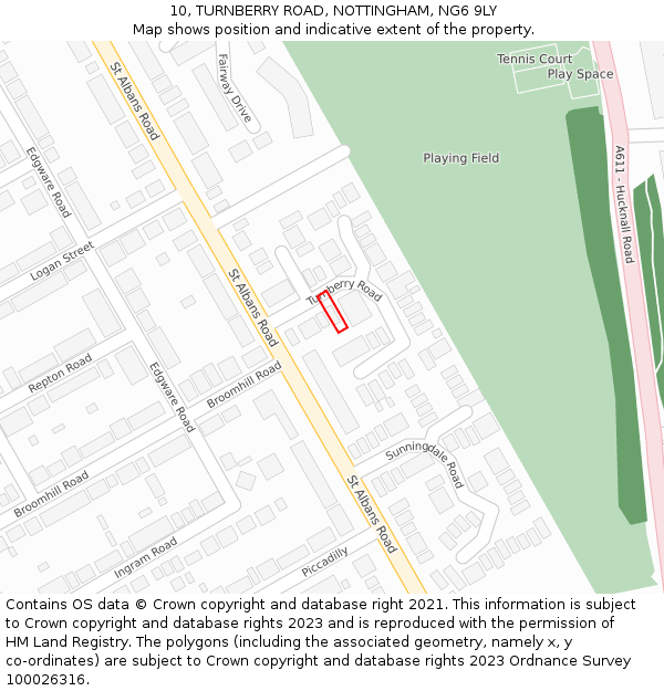 10, TURNBERRY ROAD, NOTTINGHAM, NG6 9LY: Location map and indicative extent of plot