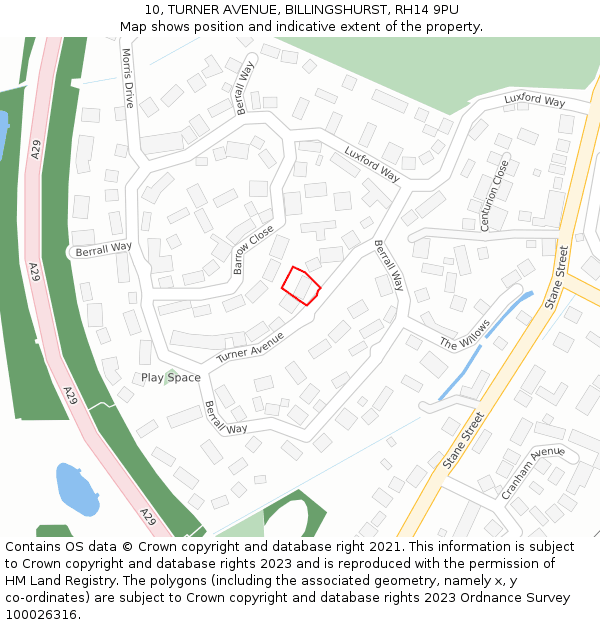 10, TURNER AVENUE, BILLINGSHURST, RH14 9PU: Location map and indicative extent of plot