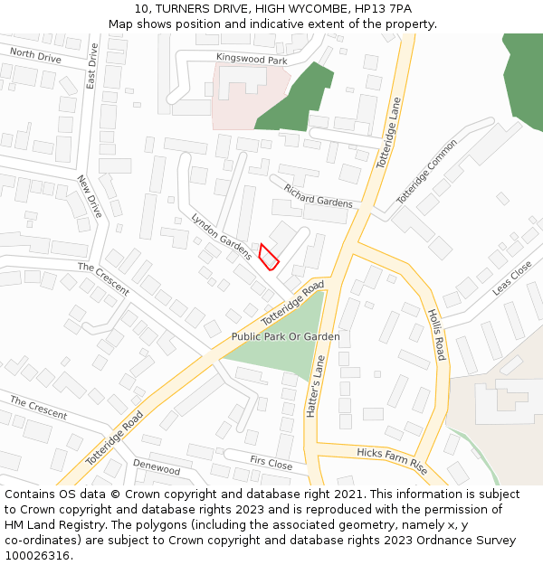 10, TURNERS DRIVE, HIGH WYCOMBE, HP13 7PA: Location map and indicative extent of plot