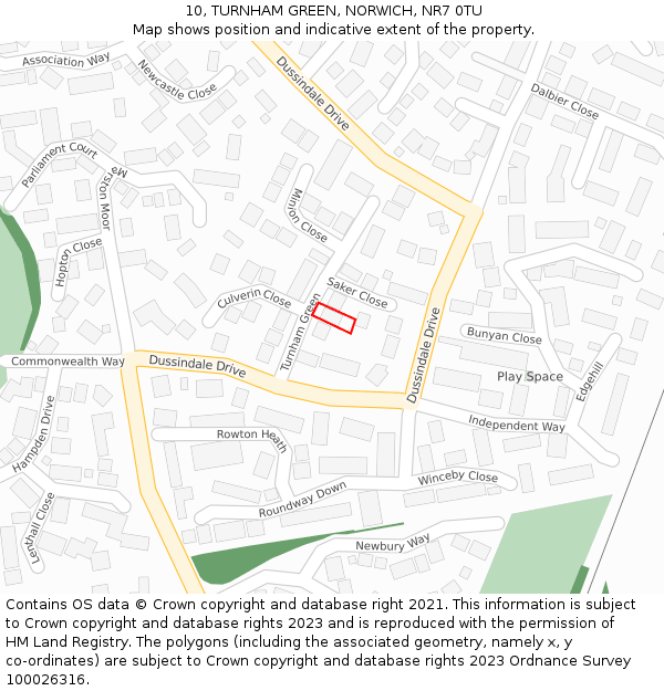 10, TURNHAM GREEN, NORWICH, NR7 0TU: Location map and indicative extent of plot