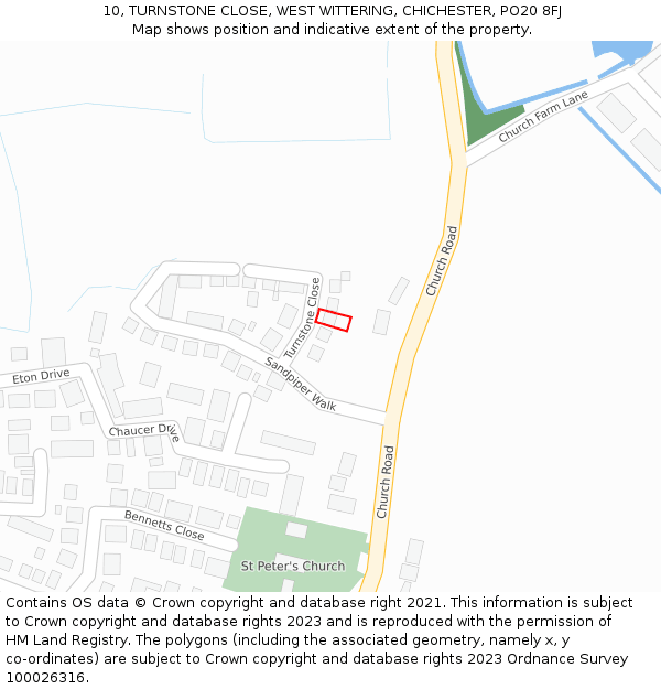 10, TURNSTONE CLOSE, WEST WITTERING, CHICHESTER, PO20 8FJ: Location map and indicative extent of plot