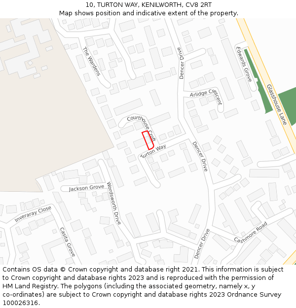 10, TURTON WAY, KENILWORTH, CV8 2RT: Location map and indicative extent of plot