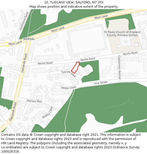 10, TUSCANY VIEW, SALFORD, M7 3TX: Location map and indicative extent of plot