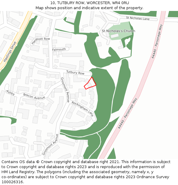 10, TUTBURY ROW, WORCESTER, WR4 0RU: Location map and indicative extent of plot