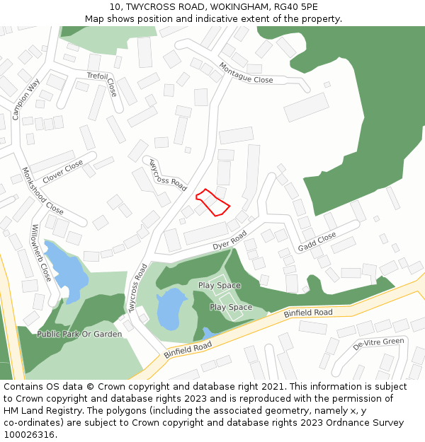 10, TWYCROSS ROAD, WOKINGHAM, RG40 5PE: Location map and indicative extent of plot