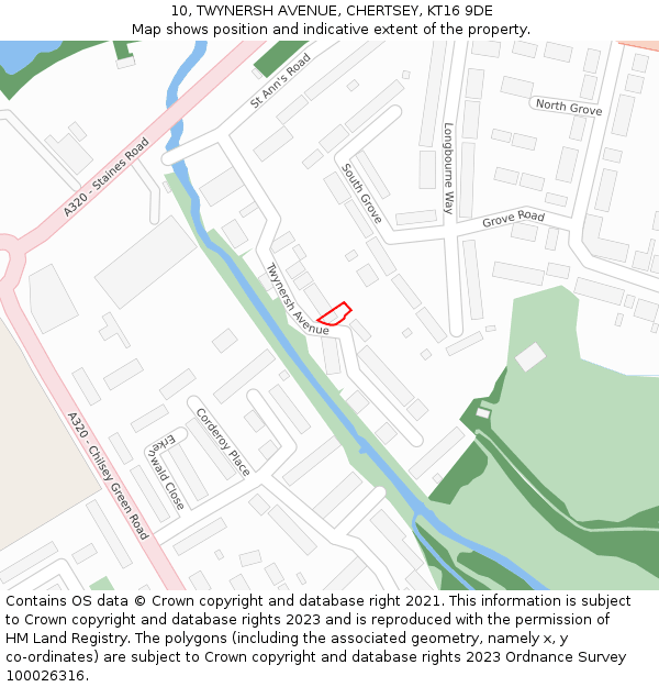 10, TWYNERSH AVENUE, CHERTSEY, KT16 9DE: Location map and indicative extent of plot
