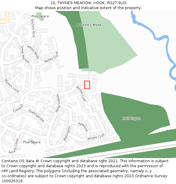 10, TWYNES MEADOW, HOOK, RG27 9UG: Location map and indicative extent of plot