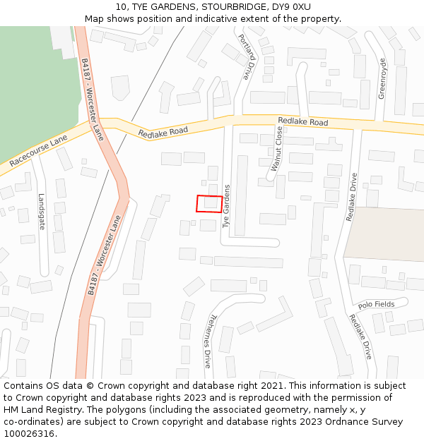 10, TYE GARDENS, STOURBRIDGE, DY9 0XU: Location map and indicative extent of plot