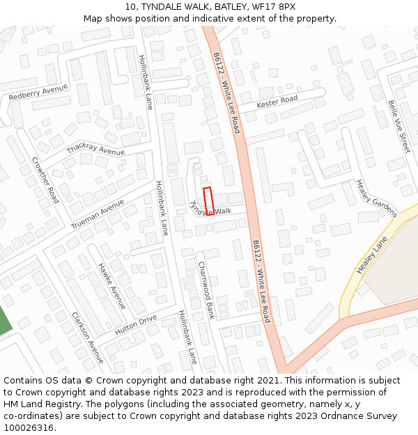 10, TYNDALE WALK, BATLEY, WF17 8PX: Location map and indicative extent of plot