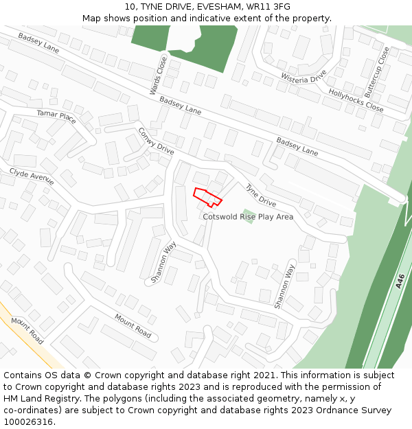 10, TYNE DRIVE, EVESHAM, WR11 3FG: Location map and indicative extent of plot