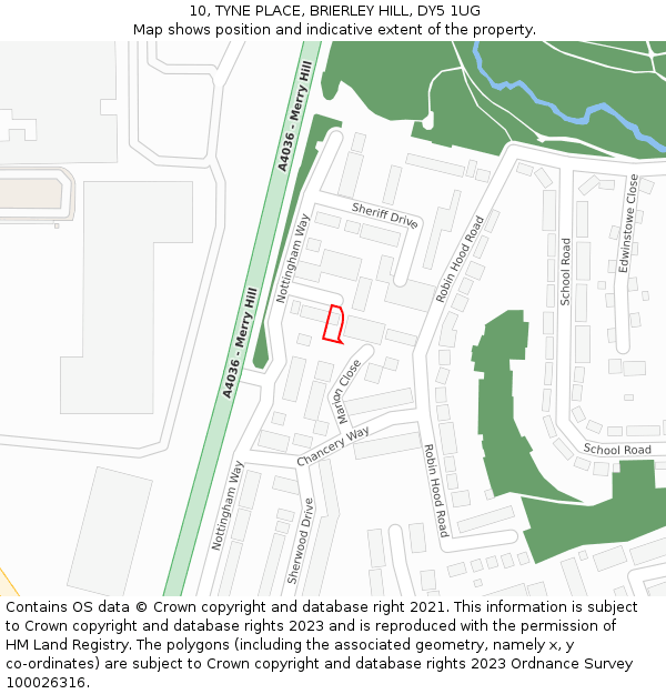 10, TYNE PLACE, BRIERLEY HILL, DY5 1UG: Location map and indicative extent of plot