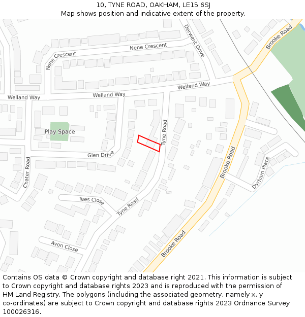 10, TYNE ROAD, OAKHAM, LE15 6SJ: Location map and indicative extent of plot