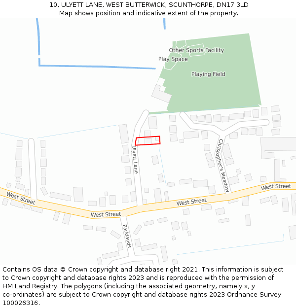 10, ULYETT LANE, WEST BUTTERWICK, SCUNTHORPE, DN17 3LD: Location map and indicative extent of plot