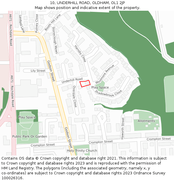 10, UNDERHILL ROAD, OLDHAM, OL1 2JP: Location map and indicative extent of plot