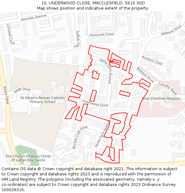 10, UNDERWOOD CLOSE, MACCLESFIELD, SK10 3QD: Location map and indicative extent of plot