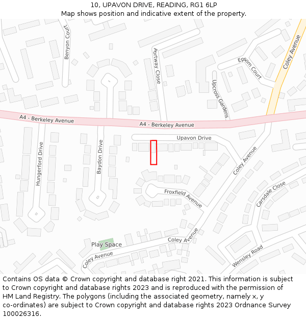 10, UPAVON DRIVE, READING, RG1 6LP: Location map and indicative extent of plot