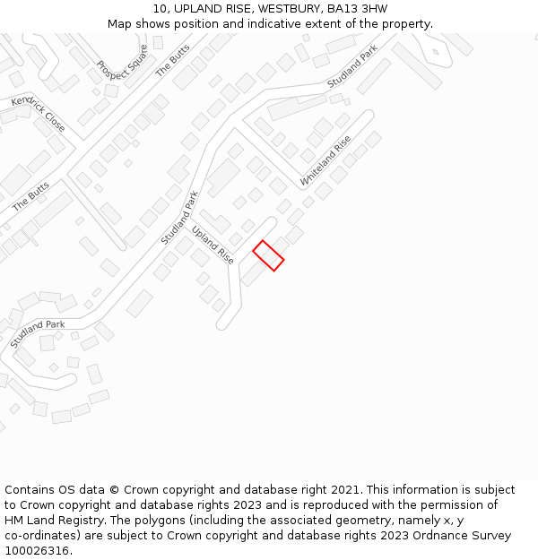 10, UPLAND RISE, WESTBURY, BA13 3HW: Location map and indicative extent of plot
