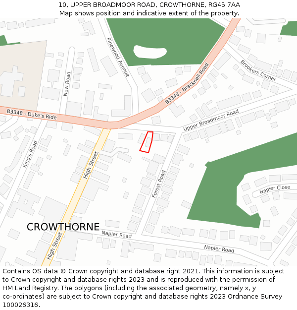 10, UPPER BROADMOOR ROAD, CROWTHORNE, RG45 7AA: Location map and indicative extent of plot