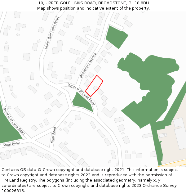 10, UPPER GOLF LINKS ROAD, BROADSTONE, BH18 8BU: Location map and indicative extent of plot