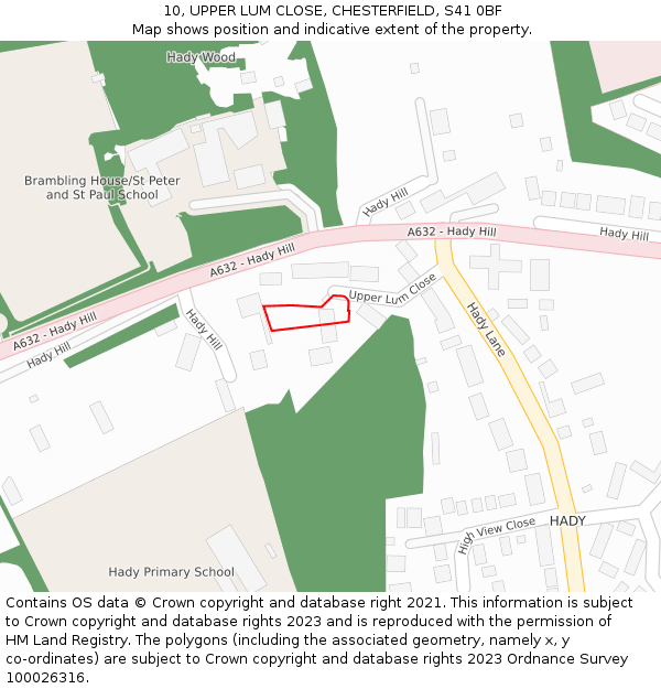10, UPPER LUM CLOSE, CHESTERFIELD, S41 0BF: Location map and indicative extent of plot