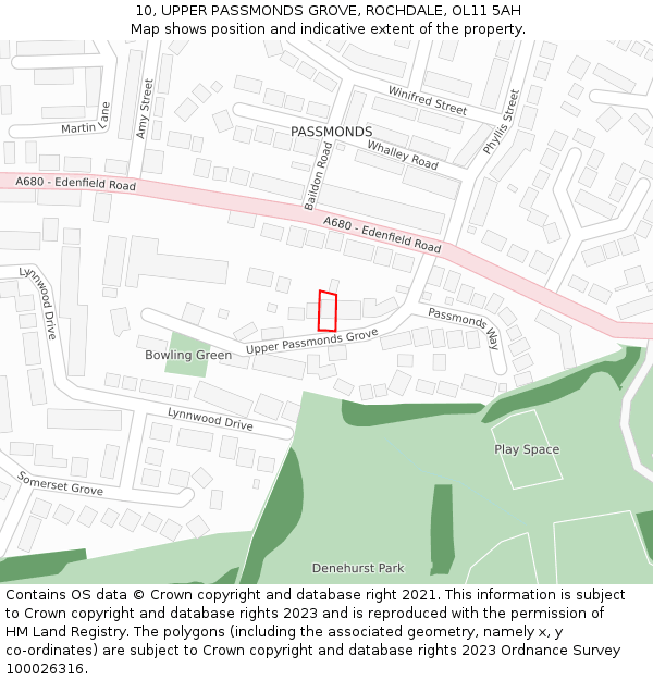 10, UPPER PASSMONDS GROVE, ROCHDALE, OL11 5AH: Location map and indicative extent of plot