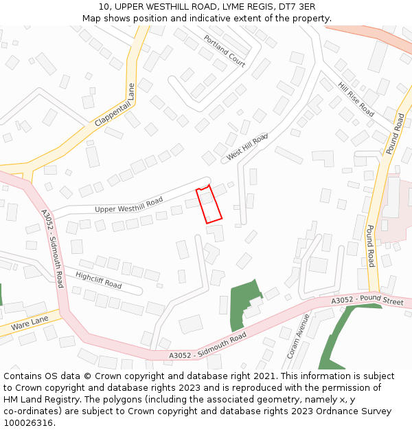 10, UPPER WESTHILL ROAD, LYME REGIS, DT7 3ER: Location map and indicative extent of plot