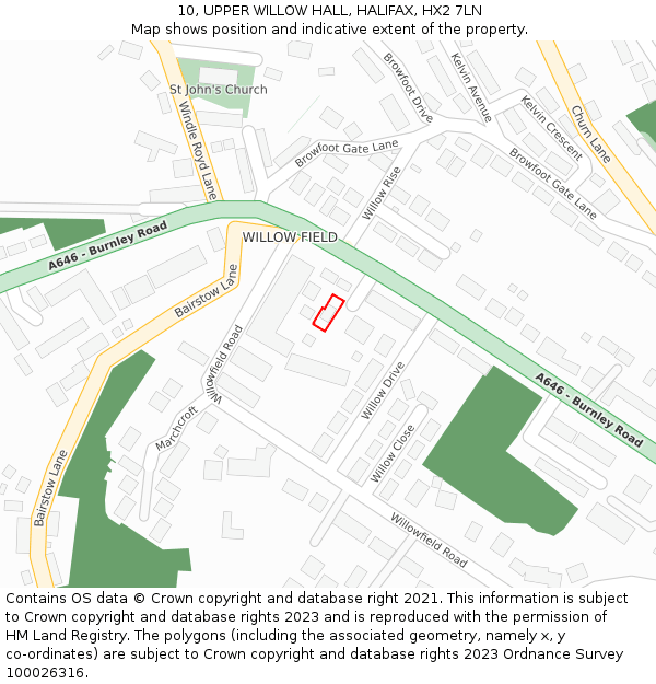 10, UPPER WILLOW HALL, HALIFAX, HX2 7LN: Location map and indicative extent of plot