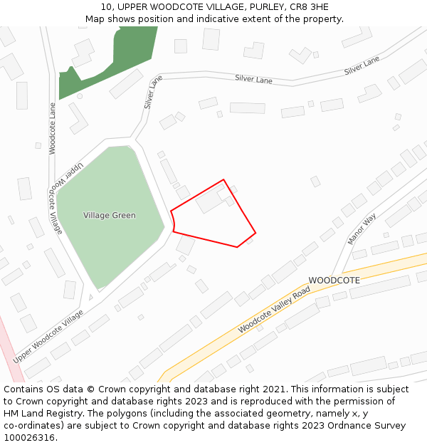 10, UPPER WOODCOTE VILLAGE, PURLEY, CR8 3HE: Location map and indicative extent of plot