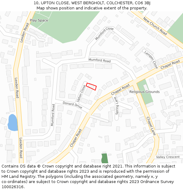 10, UPTON CLOSE, WEST BERGHOLT, COLCHESTER, CO6 3BJ: Location map and indicative extent of plot