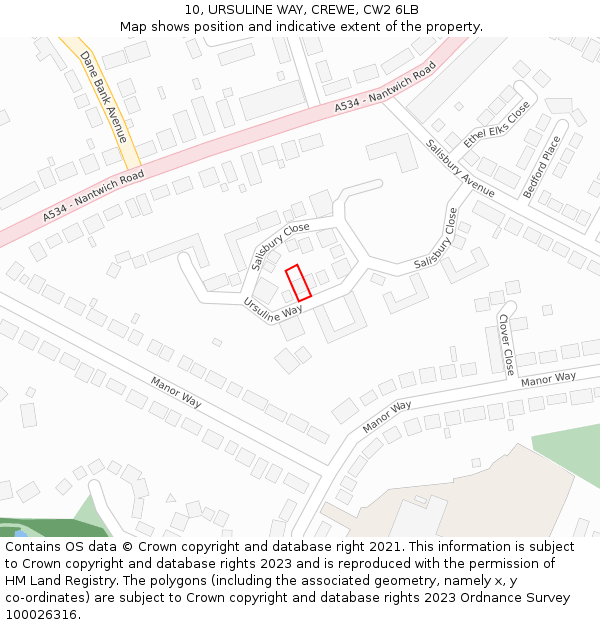 10, URSULINE WAY, CREWE, CW2 6LB: Location map and indicative extent of plot